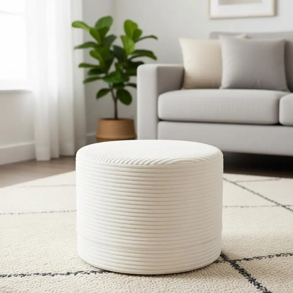 

Round Velvet Ottoman with High-Density Foam Filling and Washable Cover, Suitable for Living Room, Bedroom, or Office, Beige