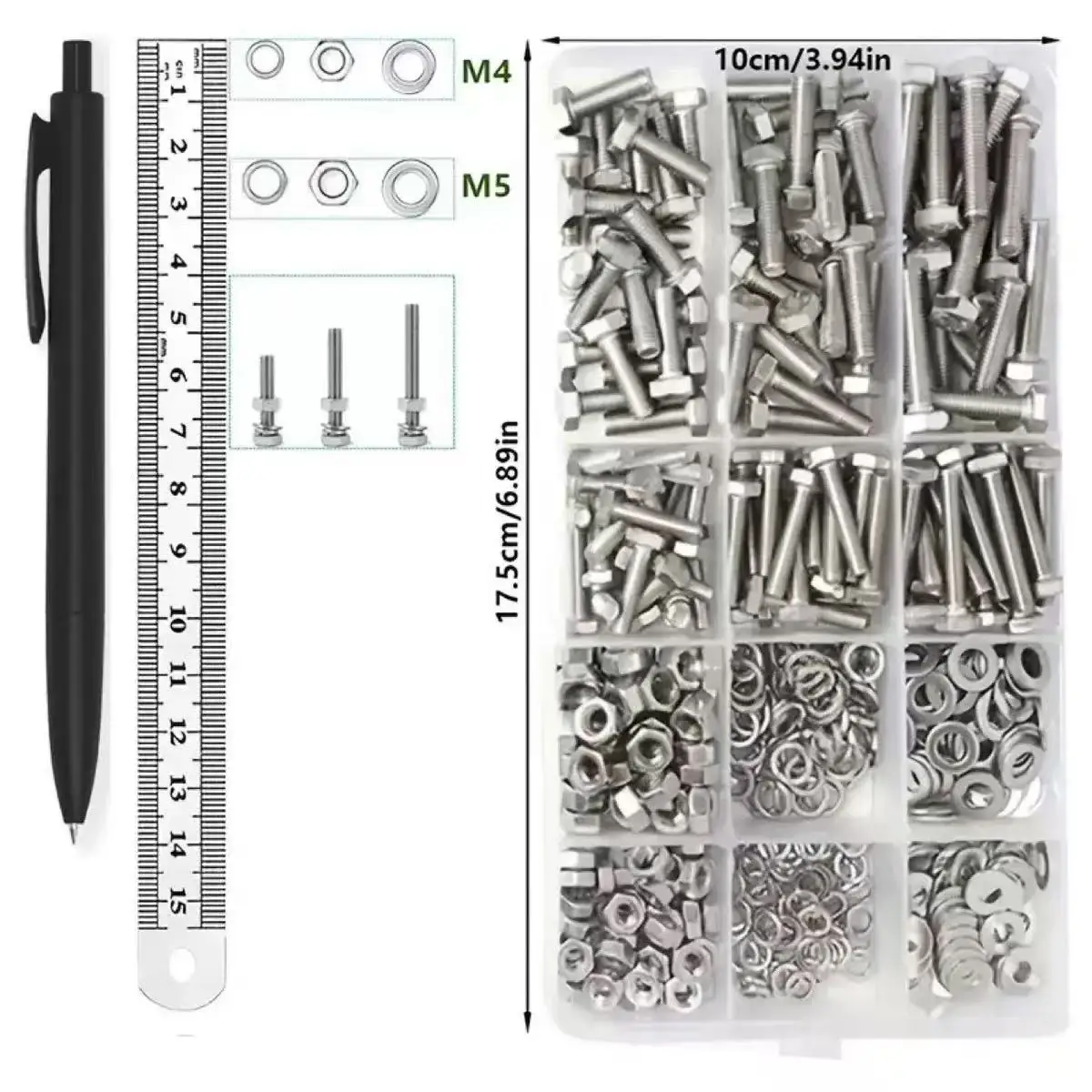 240 قطعة 304 سداسية من الفولاذ المقاوم للصدأ الترباس والجوز مجموعة موضوع كامل M4 M5 صواميل سداسية مع غسالات للحرف اليدوية والمشروعات المنزلية #4