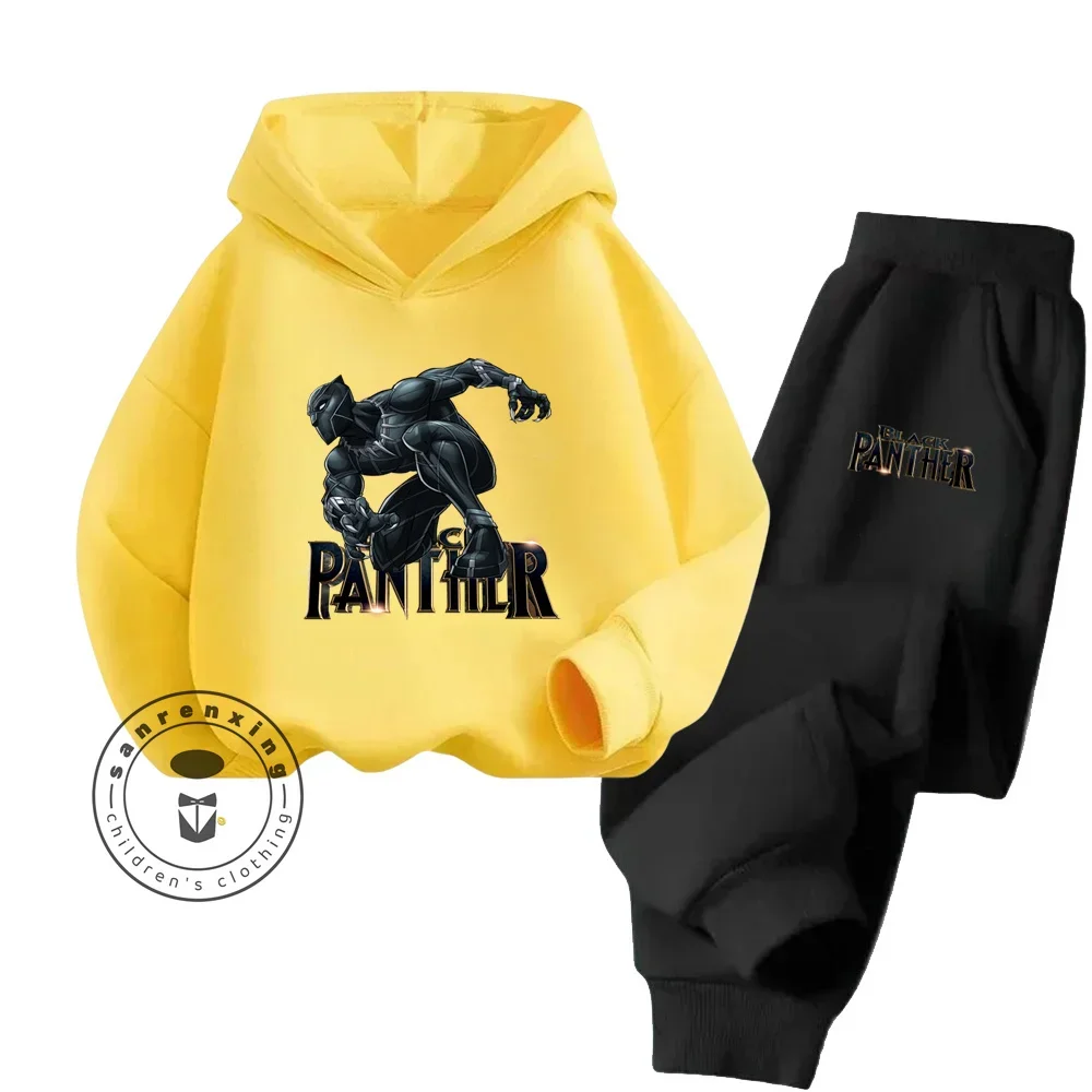 Black Panther Spring Fall for Kids 3-14 Years Old Cotton Hoodie + Pants Hip Hop Casual Fashion Simple and Comfortable Tracksuit