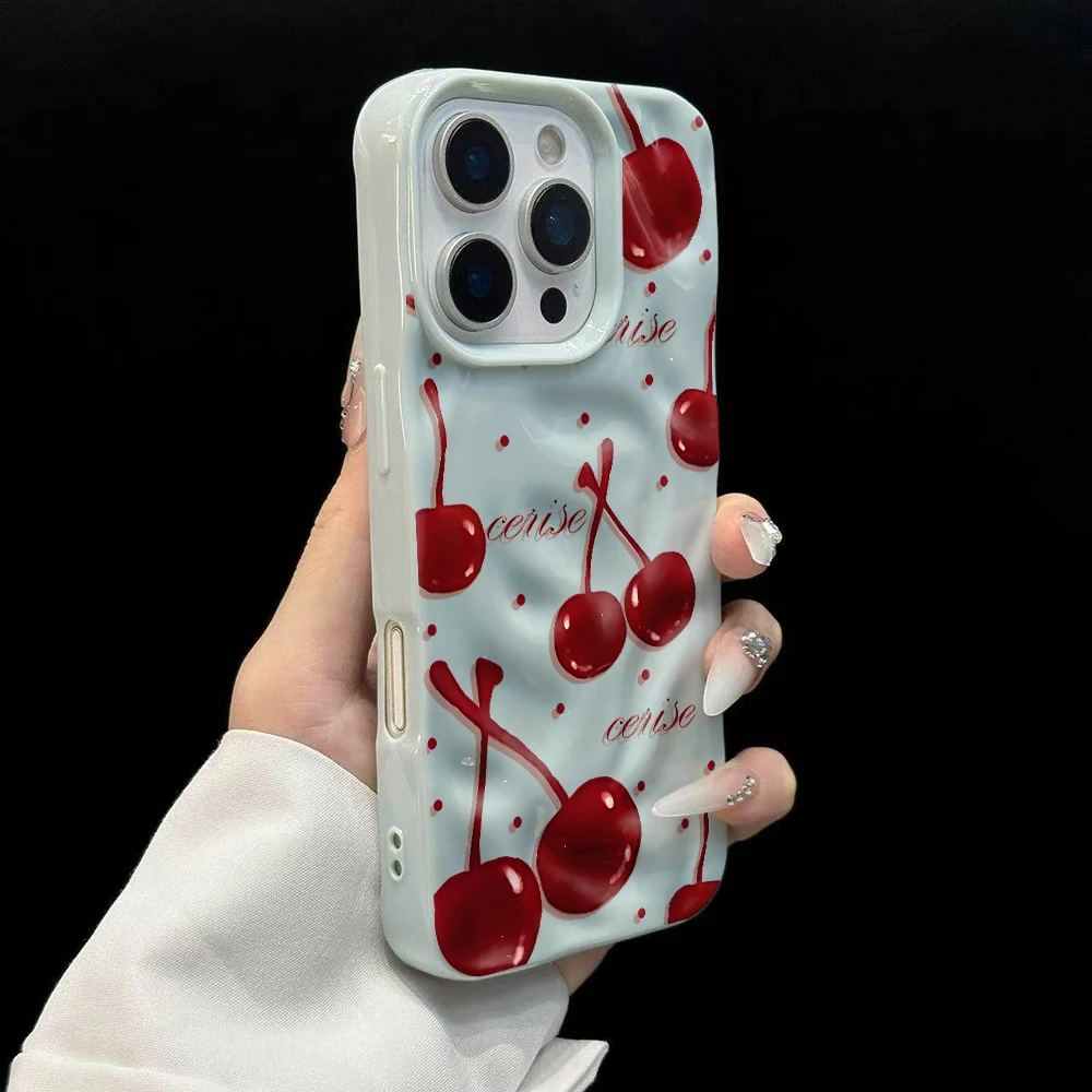 Koreanisches Kirschmuster Handyhülle für iPhone 17 16 15 14 13 12 11 Pro Max 14 15 Plus 17Air Falten-Wellen Weiche Silikon-Schutzhülle – Detail 10