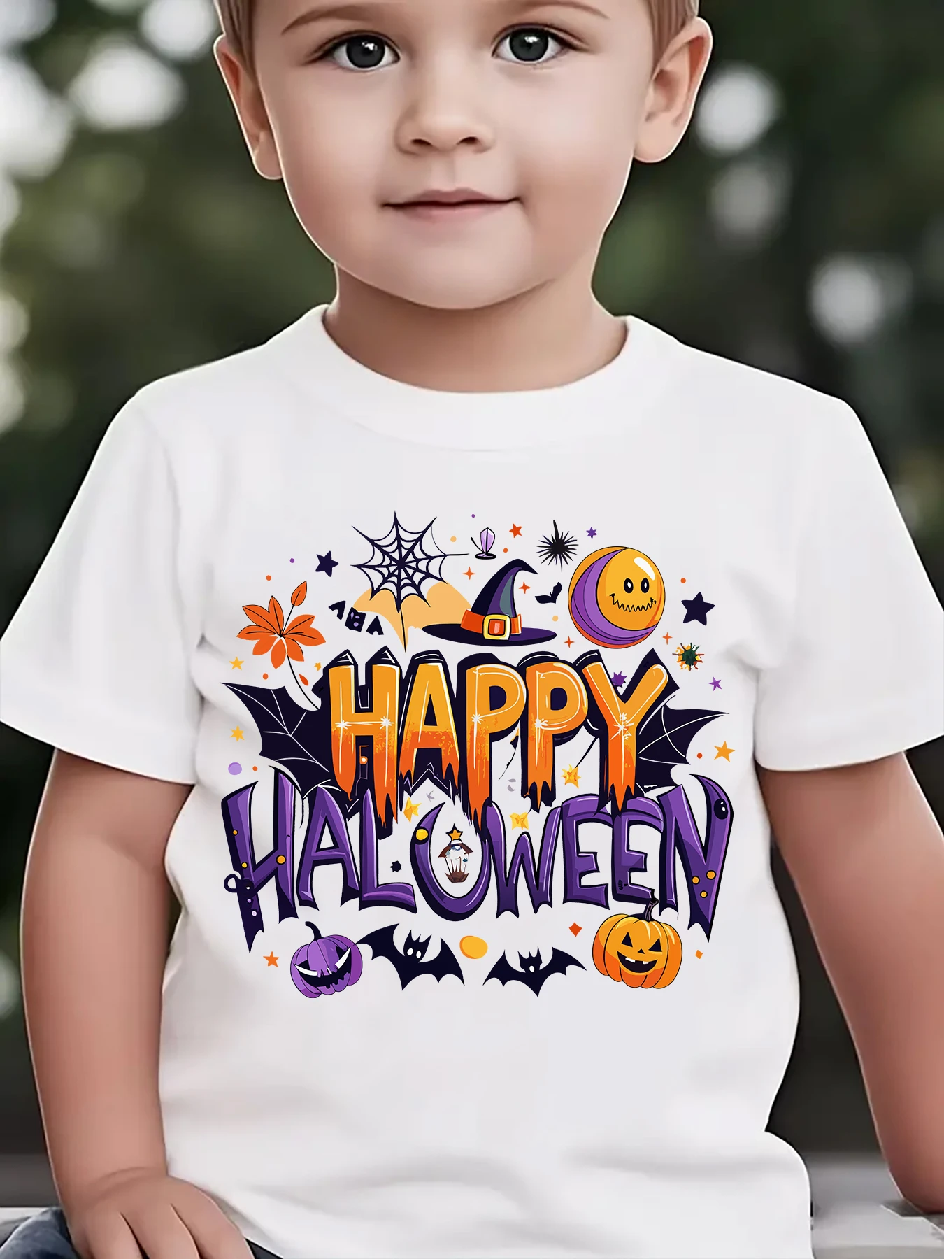 Kids Boys Girls Family Matching T Shirt Happy Halloween Witch Hat Pumpkin Bat Graphic Print Short Sleeve Crew Neck Daily Tops