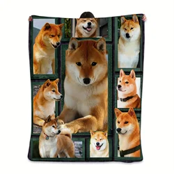 Cute Shiba Inu Print Blanket, Flannel Blanket, Soft Warm Throw Blanket Nap Blanket For Couch Sofa Office Bed Camping Travel, Mul