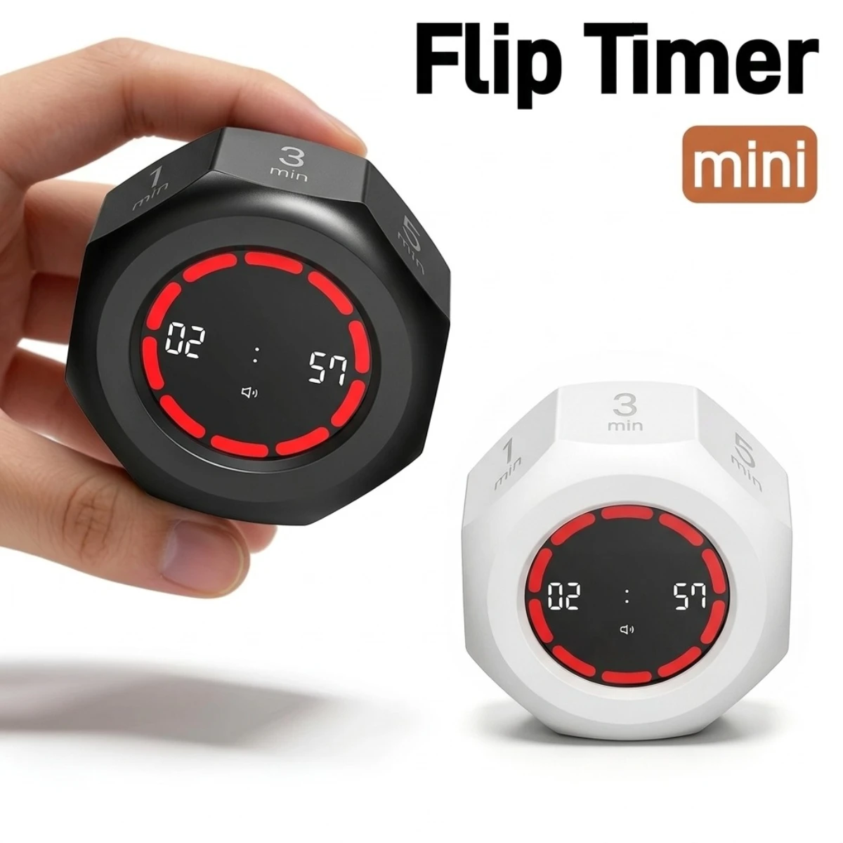 Mini Flip Timer Visual Timer Gravity Sensor Timer 90-Minute 7 Preset Time Management Gadget for Kitchen Study, USB Rechargeable