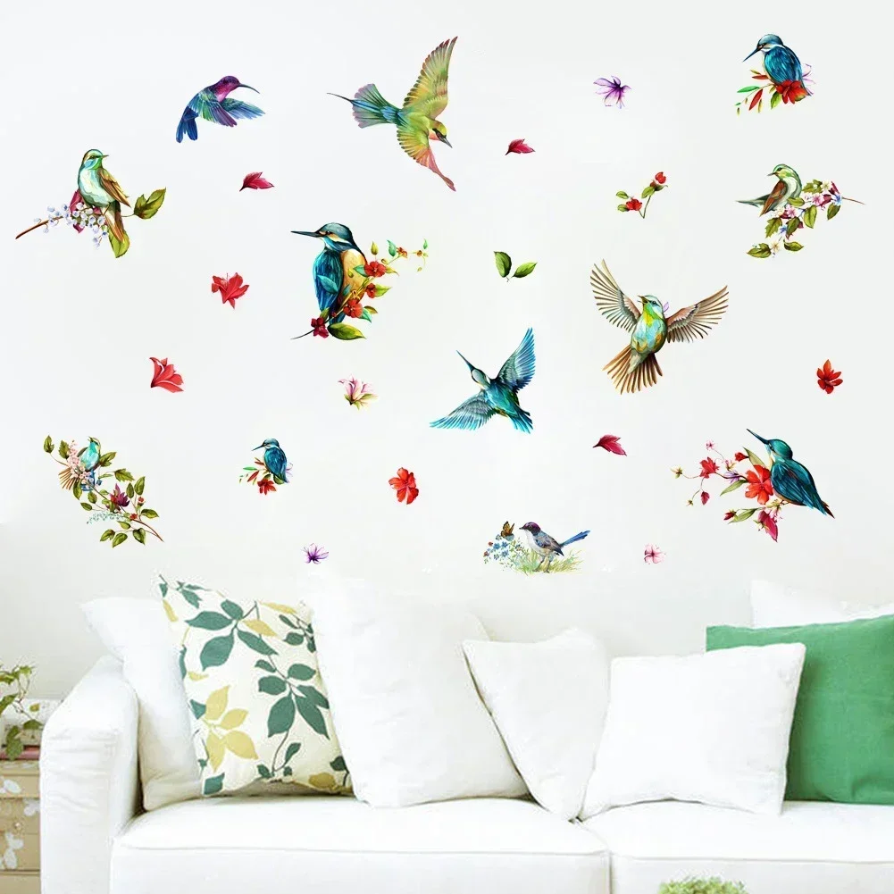 Color Hummingbird Window Clings Removable Adhesive Vinyl Stickers Glass Decals Children Bedroom Decoration Birds Wall Sticker