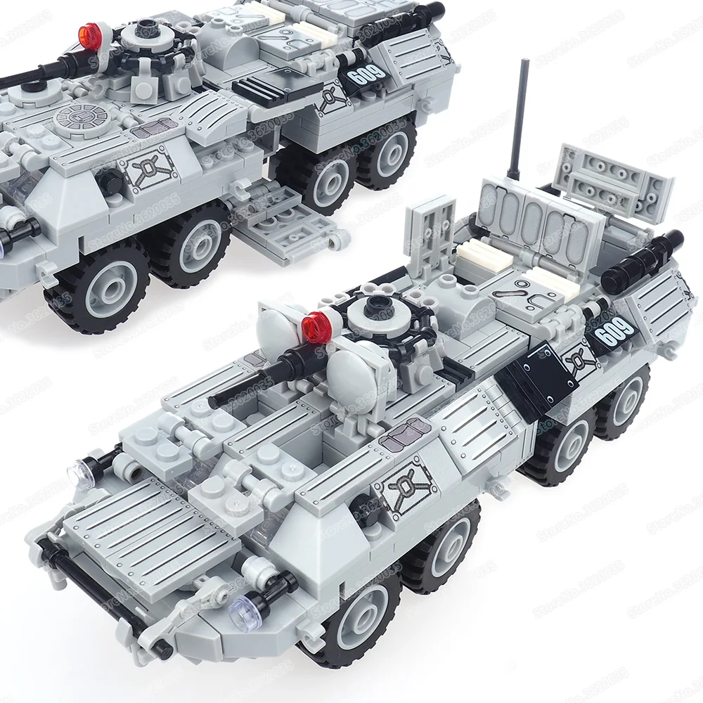 Military Armored Figures Carrier BTR-80 Building Block MOC 4 Axis WW2 Soldiers Car Weapons Chechen War Model Child Gift Boy Toys