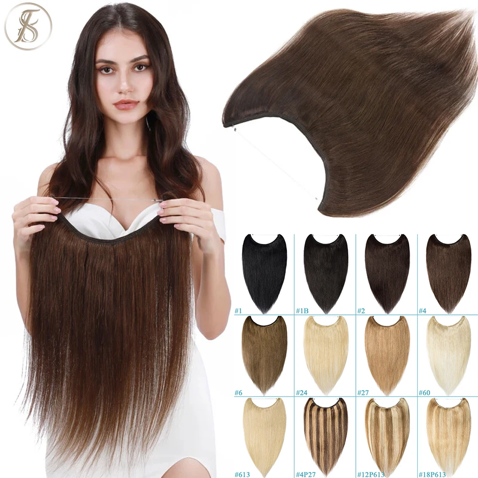 

TESS Wire In Hair Extensions Natural Weft Hair Extensions Bundles Human Hair 24inch 80g Straight Hairpiece Invisible Fish Line