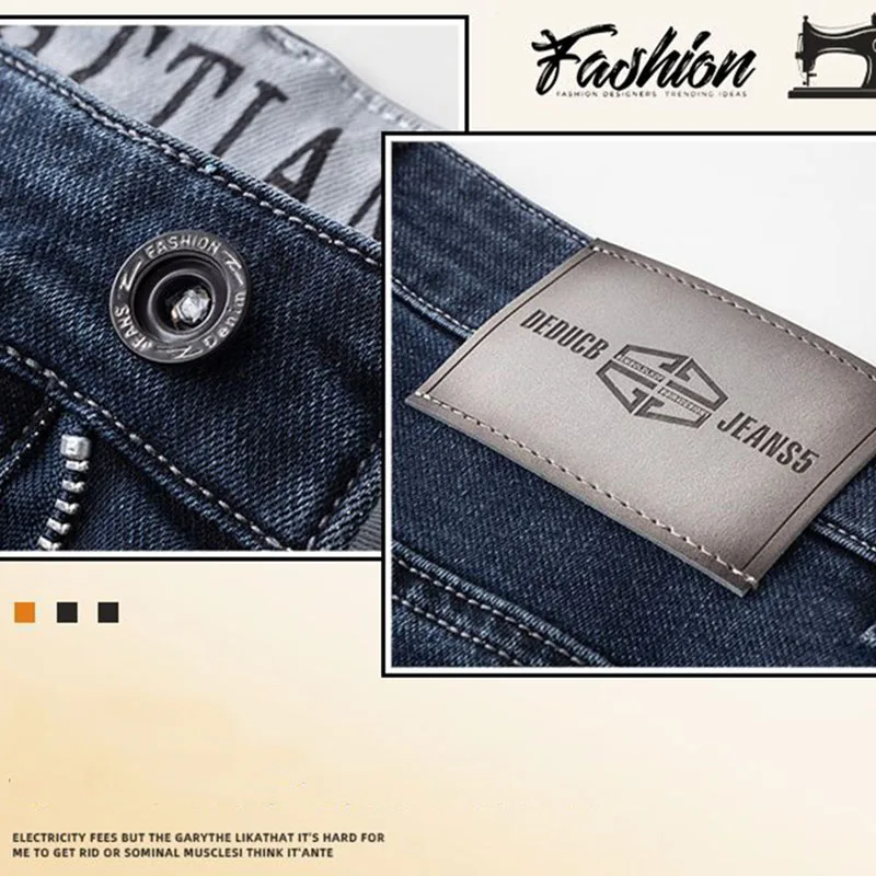 Mannen Herfst Winter Business Casual Geborduurde Jeans Mannelijke Slim Fit Stretch Denim Broek Met Rechte Pijpen Mode Haze Blauwe Broek