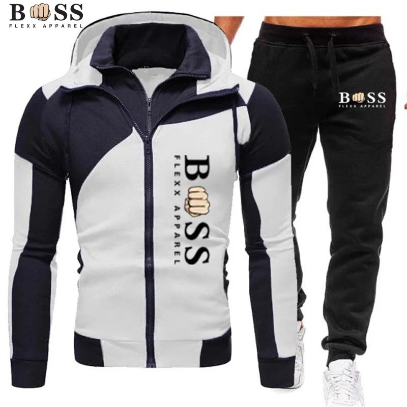 Men\'s Tracksuit Casual Jogging Suit Outdoor Set Zipper Hoodies + Black Sweatpant 2pcs Spring Fashion New Streetwear S-3XL