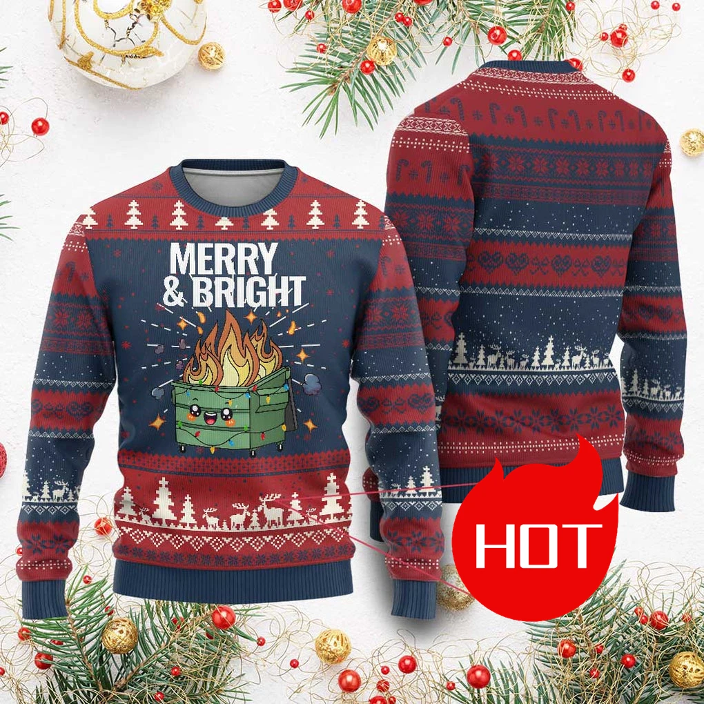 

Огненный уродливый рождественский свитер Dumpster Everythings Fine Funny Christmas Style Harajuku Модная уличная одежда унисекс с героями мультфильмов