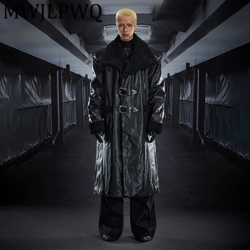 

MWJLPWQ мужской кожаный плащ с пряжкой на ремне и большими лацканами, уличный теплый топ выше колена, высококачественные стеганые повседневные топы с длинными рукавами 12813