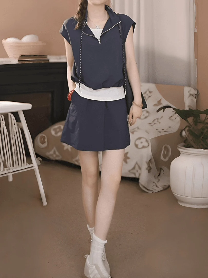 

Loose Feel Fashion Set Women Summer Design Short Sleeve Top High Waist Skirt Pants Two Piece Set Comfortable Breezy Look
