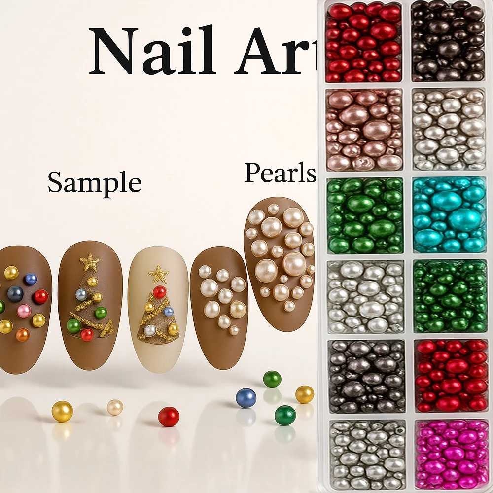 

1Box Colorful Pearls Caviars Nail Rhinestone Christmas Red Green Pearl Jewelry Manicure Decoration Xmas Pearl DIY Manicure Parts