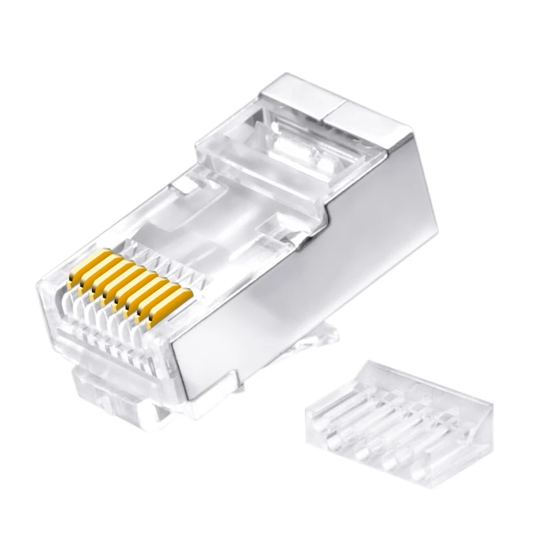 RJ45 CAT6 Modular Plugs UTP Includes Plastic Insert Loading Bar For Wires Distribution - Three Prongs Blade