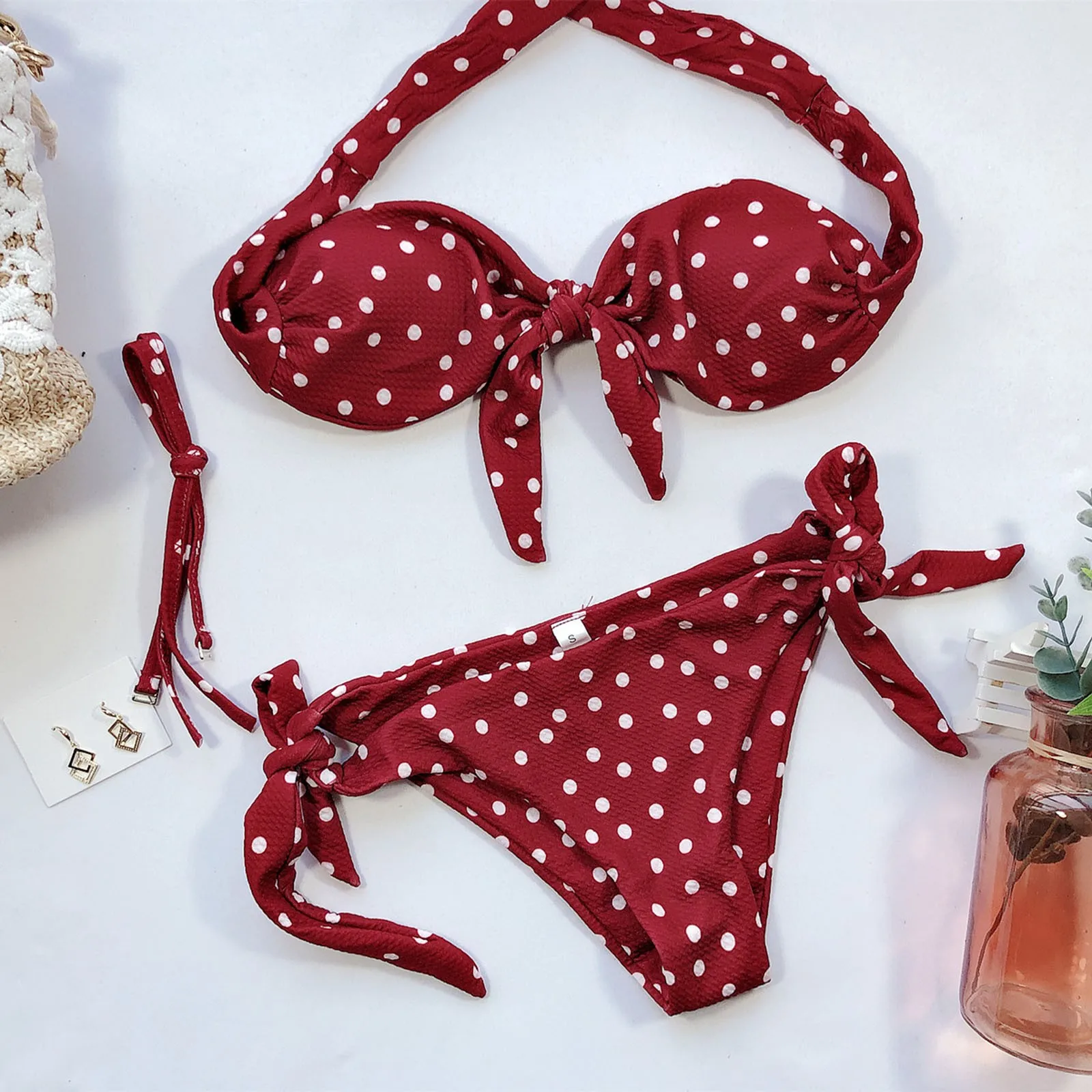 Beach Bikini 2024 Woman Sexy Front Lace Up Tie Strapless Leopard Swimsuit Female Push Up Ruffled Bow Bathing Suit Thong Swimwear