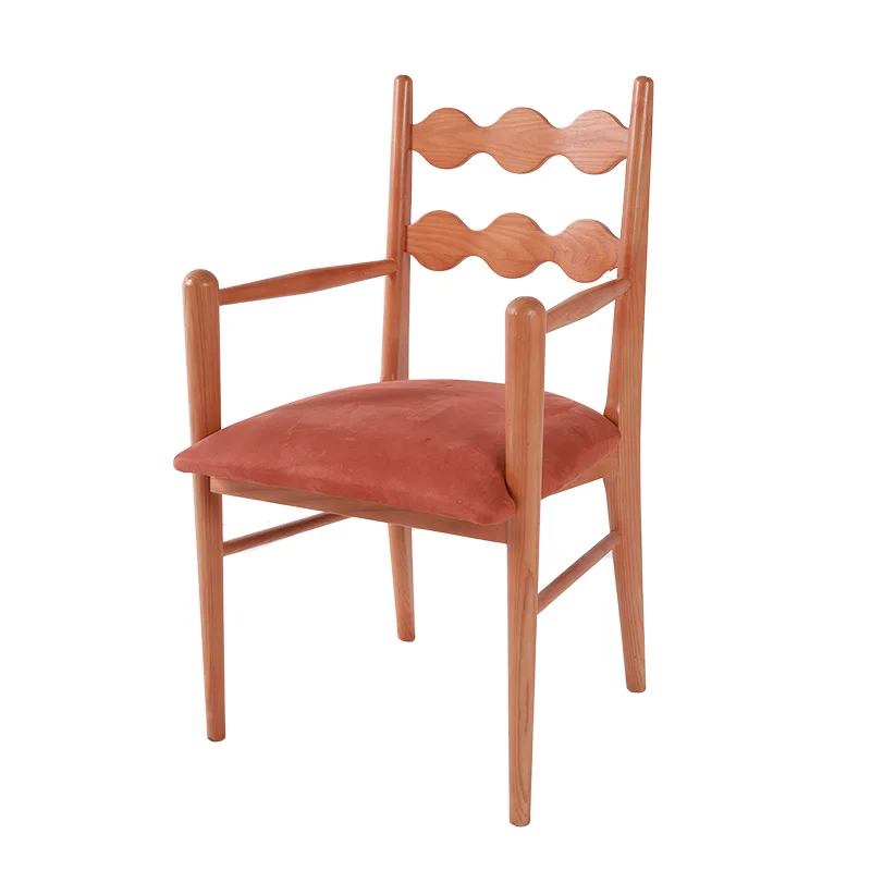 

French retro solid wood dining chair simple home leisure living room small apartment medieval armchair
