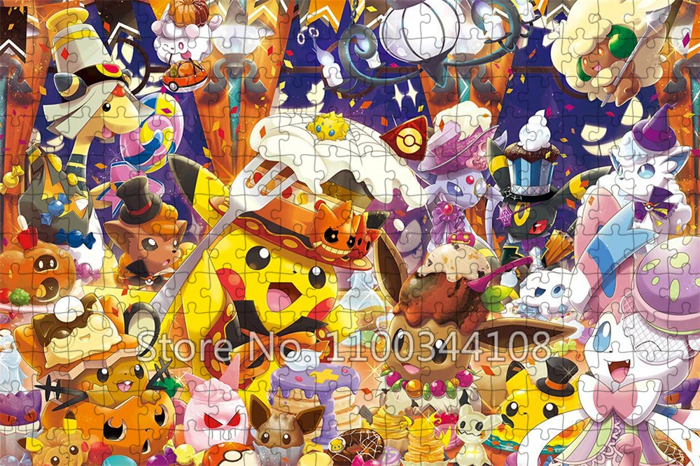 メリークリスマスポケモンジグソーパズル、漫画のキャラクター、ピカチュウ、ハロウィーンパズル、新年の贈り物、家族のゲーム、300個、500個、1000個