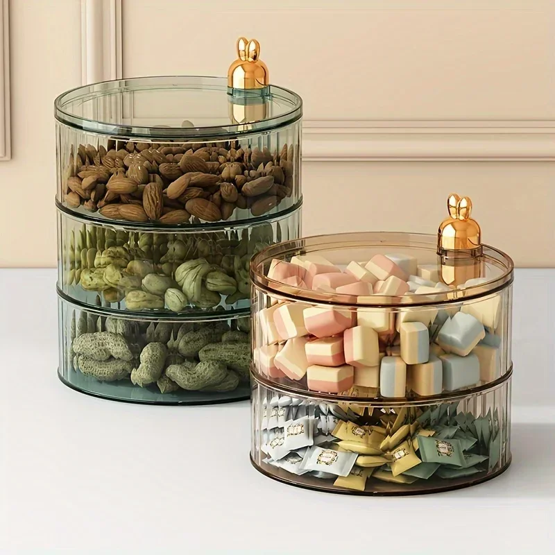 1pc Storage Box Rotatable Transparent Food Storage Box Multi-layer Capacity Food Sealed Box Candy, Sugar, Snack, Nuts Dry Fruit