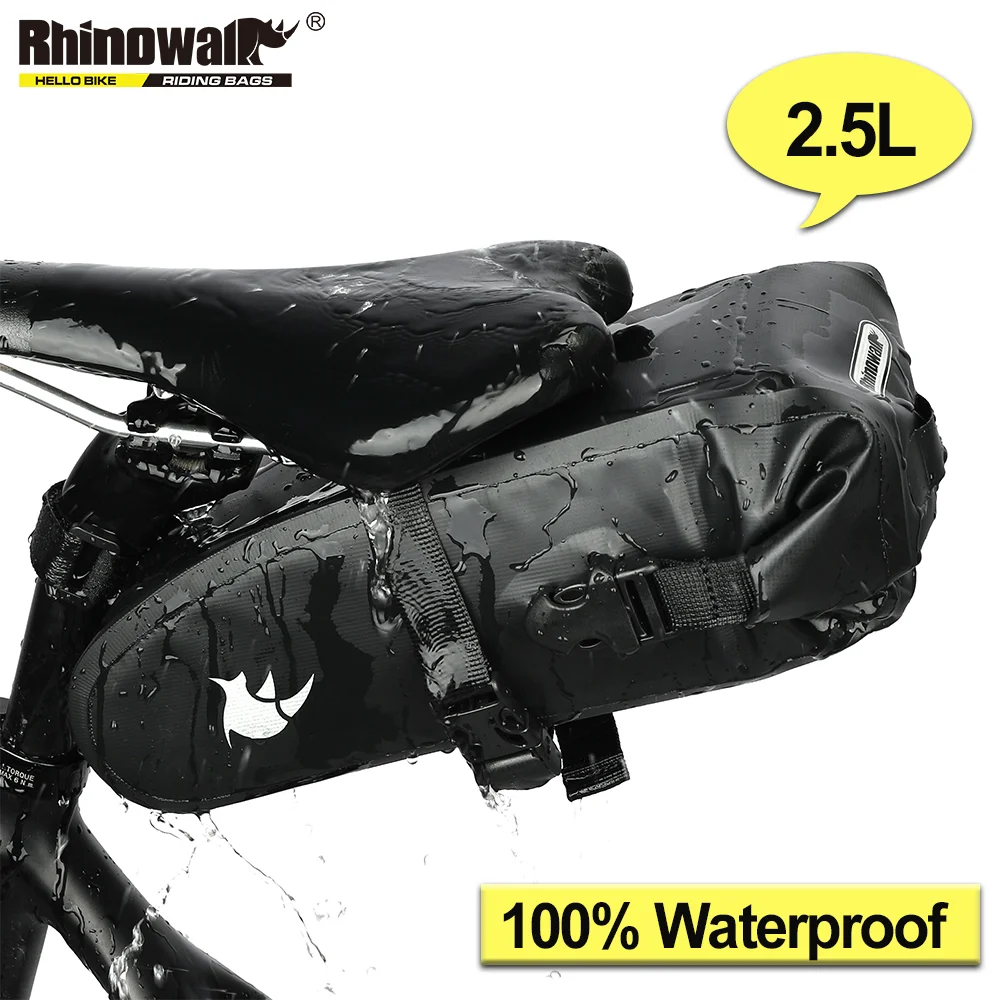 Rhinowalik Bike Saddle Bag Waterproof  0.8/1.5/2.5L MTB Bicycle Seat Cycling Tail Rear Pouch Storage Bag Travel Bike Accessory