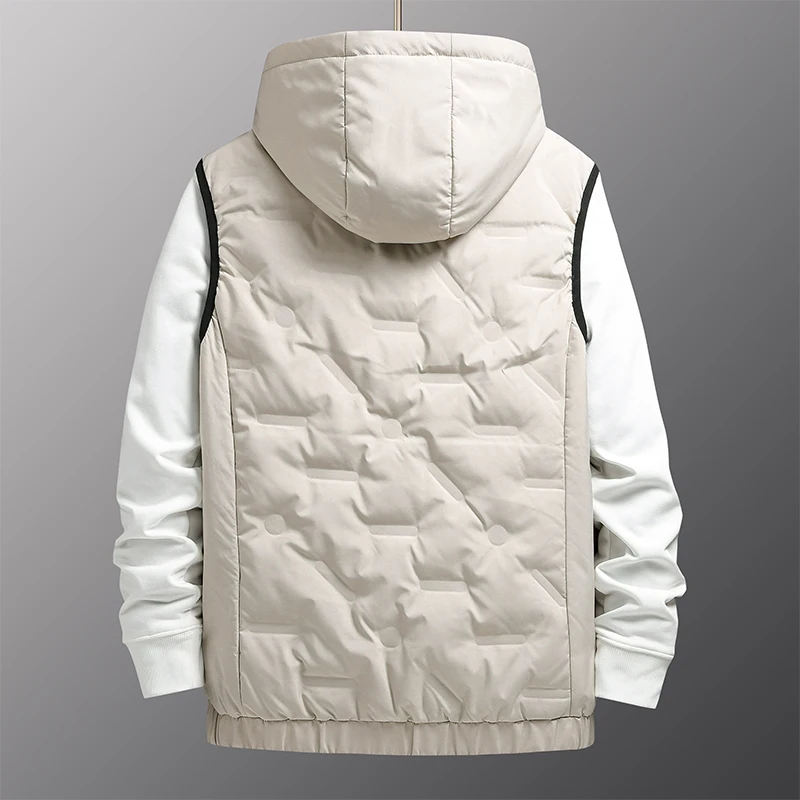 Fashion Simple Loose Men Jacket Hoodies Detachable Oversize Warm Windproof Causal Thermal Sleeveless Zipper Duck Down Vest Coats