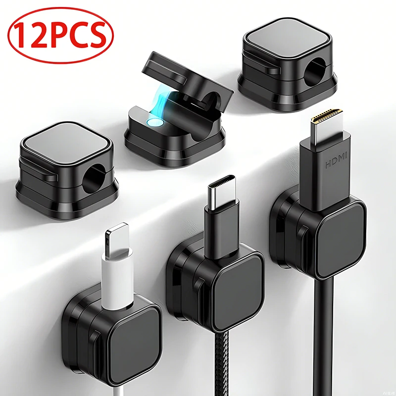 Juego de clips de cables magnéticos, Clips de cables magnéticos, organizador de cables, soporte de cables ajustable debajo del escritorio, soporte de gestión de cables