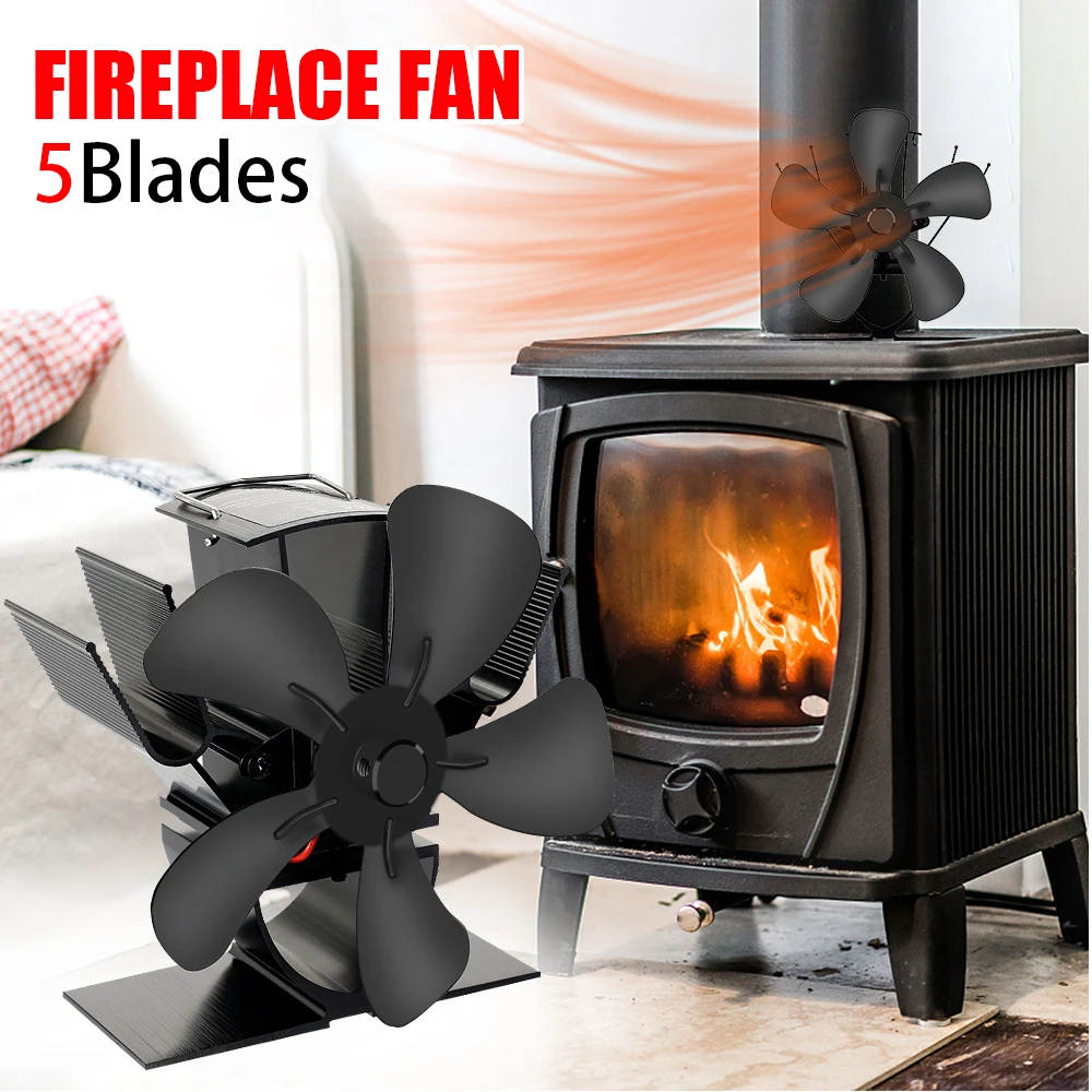 Mini 5 Blades Heat Powered Stove Fan Log Wood Burner Eco Quiet Fireplace Fan Winter Warm Home Heater Efficient Heat Distribution