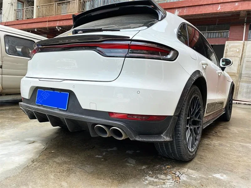 New！ For Porsche Macan 2018 2019 2020 2021 2022 Real Carbon Fiber Rear Diffuser Lip Kit Spoiler Refits