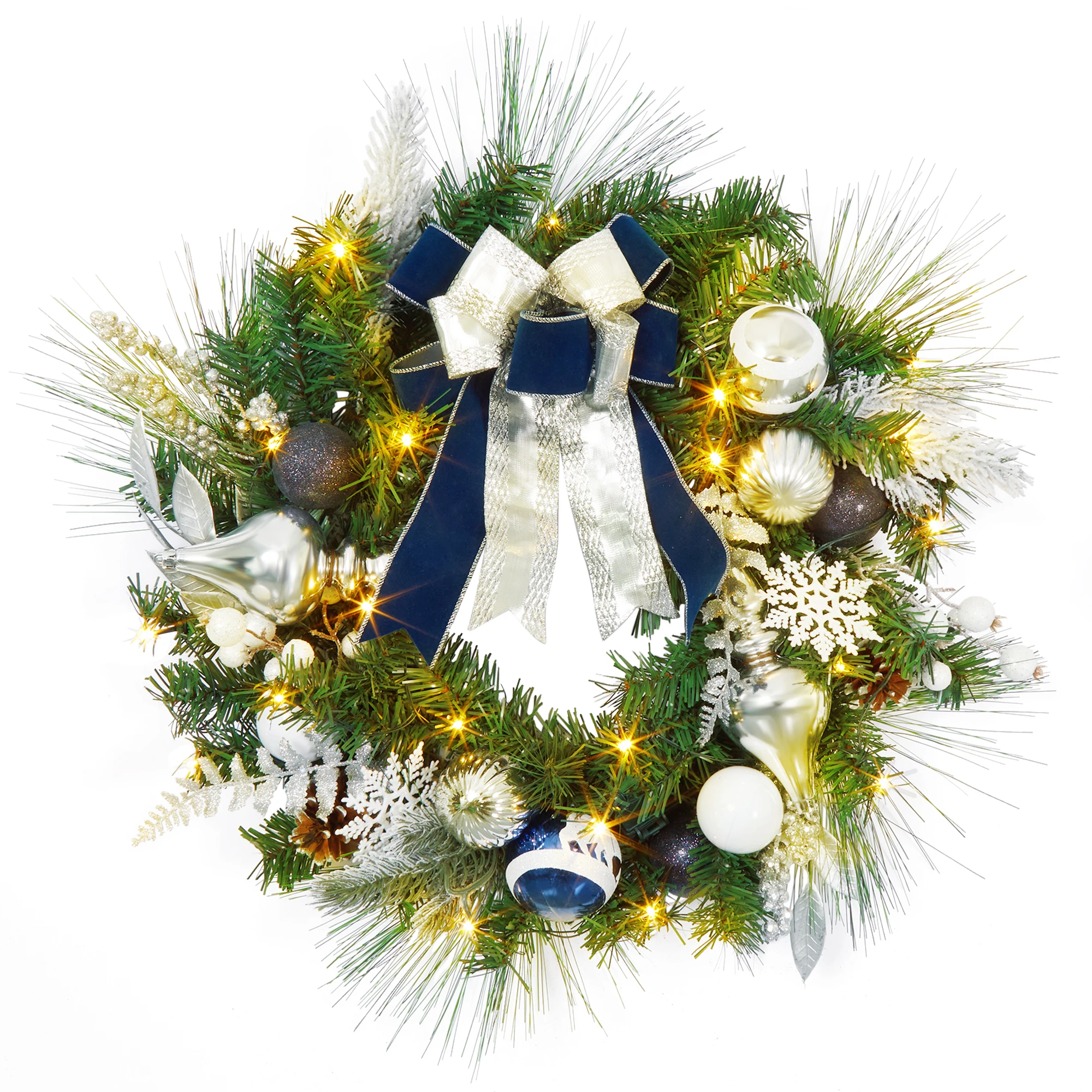 Christmas Wreath with Pine Nuts, Artificial Red Berry Crown, Christmas Tree, Staircase, Door, New Year Decoration