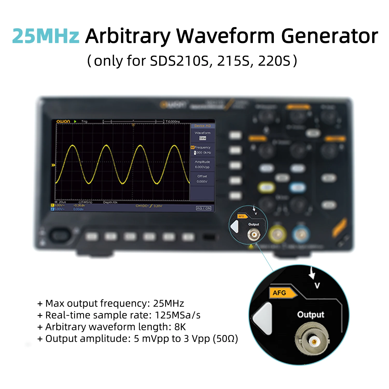 Owon Oscyloskop cyfrowy SDS200 2-kanałowy 100Mhz 150Mhz 200Mhz 1GS/s FFT+ 25MHz 14-bitowy generator sygnału SDS210S SDS215S SDS220S