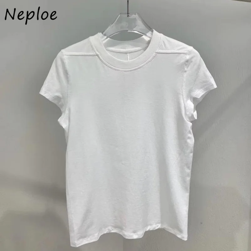 Neploe Classic Niche Slim Fitting Versatile Base T-Shirts Femme Korean Simple Casual Tops 2024 Summer Solid Color O-Neck Tops