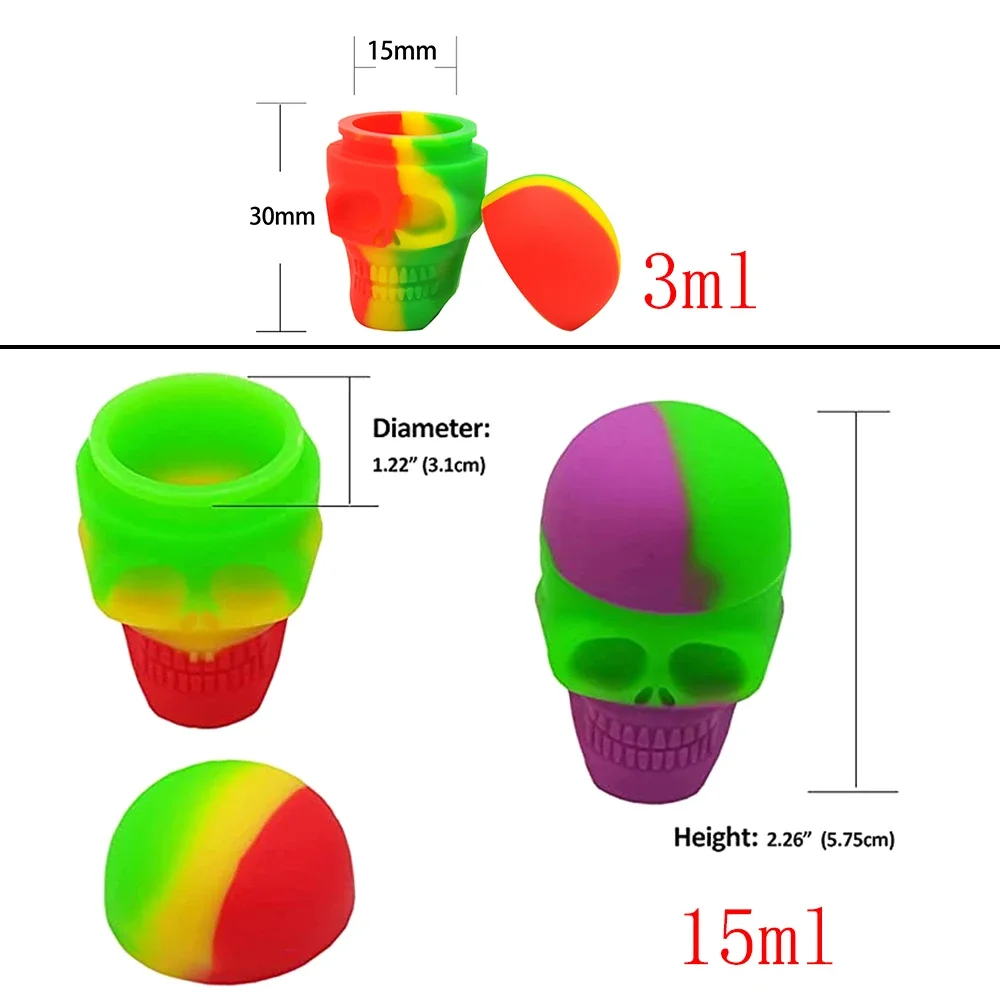 20Pcs 3ml/15ml Silicone Jar Skull Shape Container Bottle Cream Jars Oil Storage Box Makeup Cosmetic Smoking Accessories