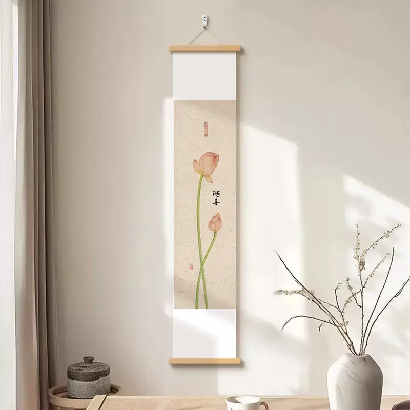 Wall Art Scroll Oriental Lotus Posters Minimalist Aesthetic Room Decor for Apartment Entrance Yoga Studio Healing Sanctuary