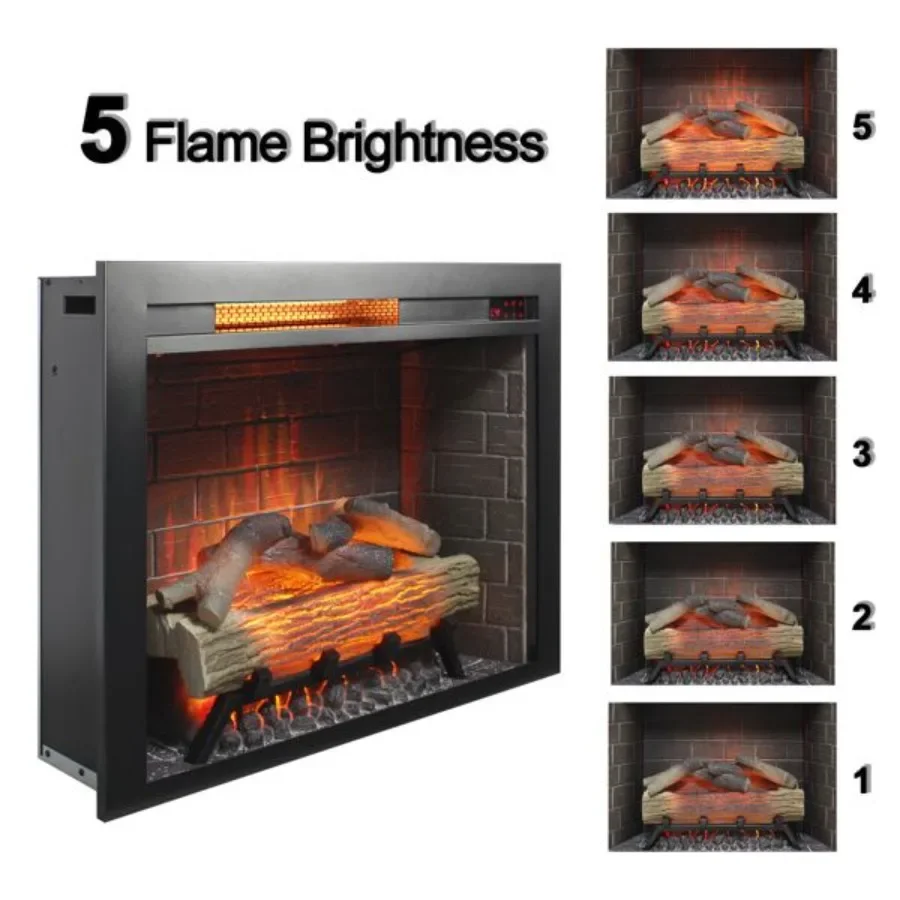 28inch Infrared Electric Fireplace Insert Touch Panel Home Decor Heater With Cracking Sound