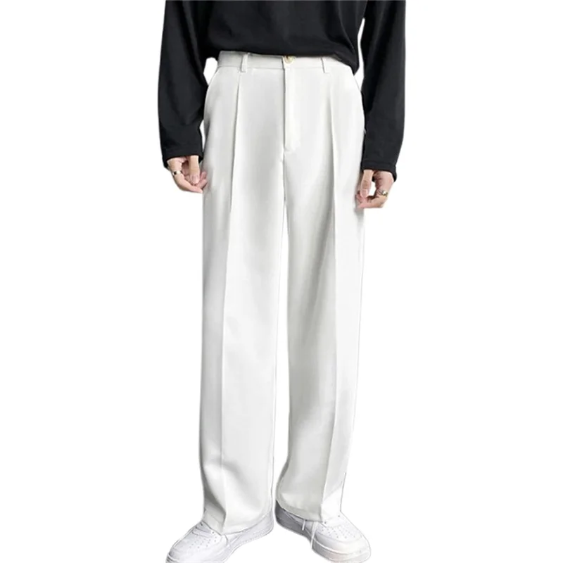 سروال فستان رجالي مسطح من الأمام فضفاض مستقيم بأرجل واسعة وسراويل بدلة عمل غير رسمية