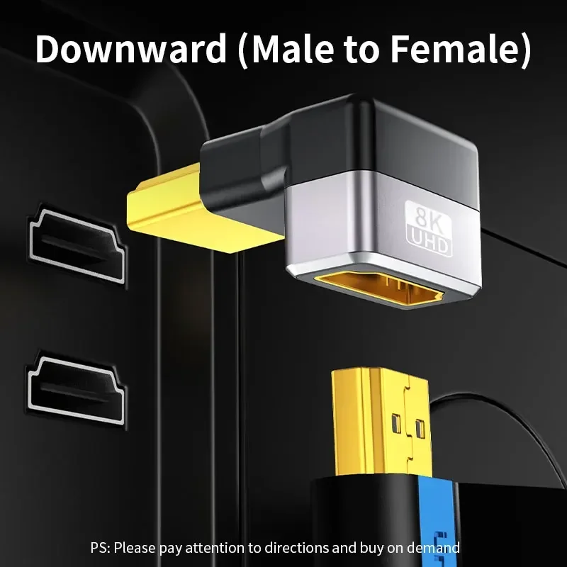 8K kompatybilny z HDMI Adapter męski na HDMI dla kobiety kabel do HDTV PS4 PS5 Laptop 4K przedłużacz HDMI konwerter 90 stopni z męskiego na męskie