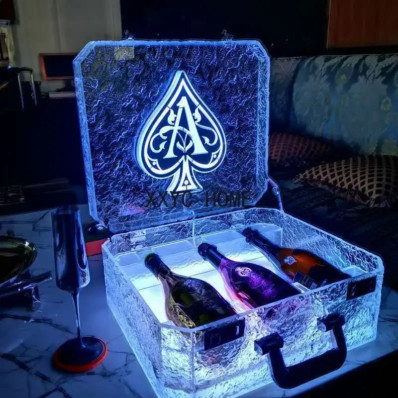 

3 бутылки Ice Rock Ace of Spade светодиодный светящийся ящик для шампанского, коктейля, вина, чехол для переноски виски, VIP-бутылка, презентатор, чемодан