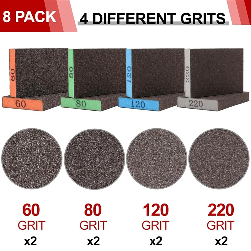 

AC88-8 Pack Sanding Sponge, Washable And Reusable Sanding Blocks For Drywall Wood Metal Furniture, 60/80/120/220 Grit