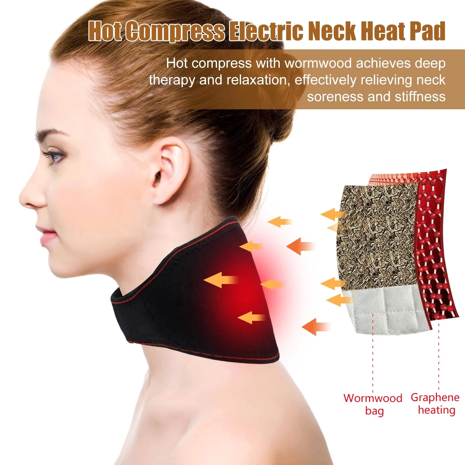 Electric Neck Heating Pad USB Heated Neck Wrap Hot Compress Neck Therapy Brace for Stiffness & Soreness Relief