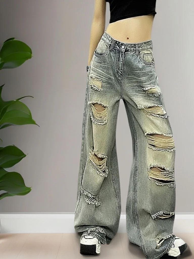 

Spring High Waist Loose Wide Leg Jeans Women's Casual Style Denim Pants Floor Length Trousers Comfortable Loose Fit Jeans