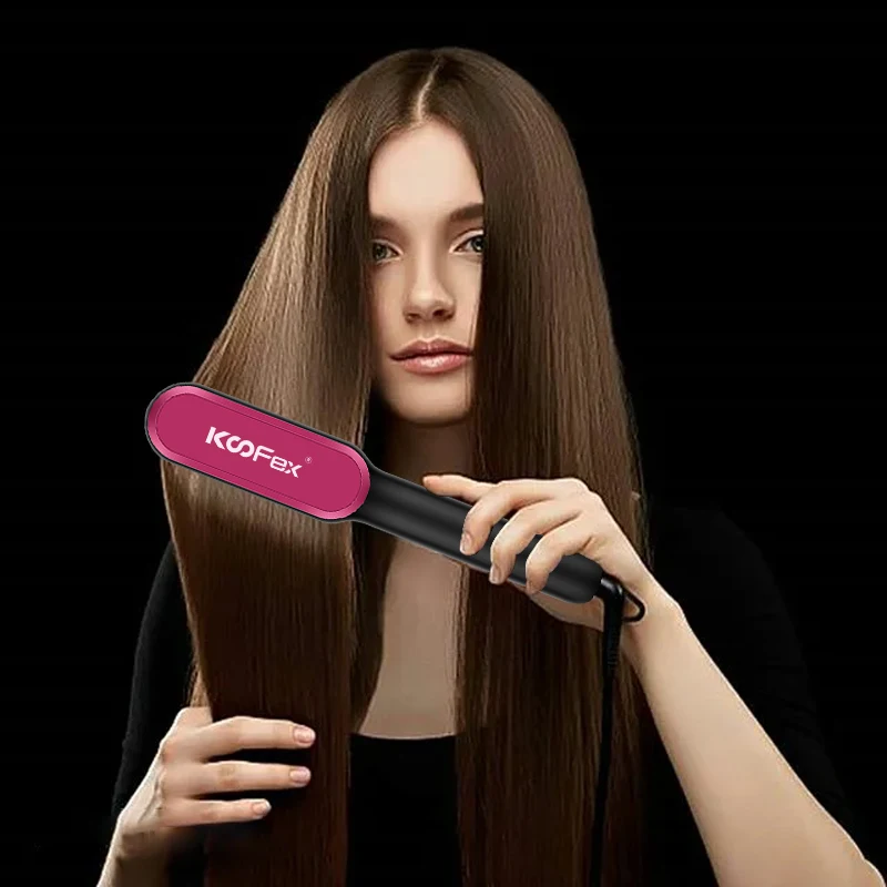 2 في 1 العلامة الخاصة بالجملة أنيون شاشة الكريستال السائل فرشاة فرد الشعر تسخين سريع مشط الشعر الكهربائية #3