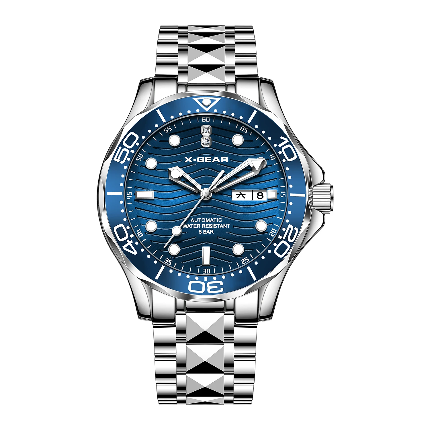 X-GEAR Waterproof Men's Mechanical Wristwatch Automatic Sea Horse Luminous Stainless Steel Watch Night Light Precision Timepiece