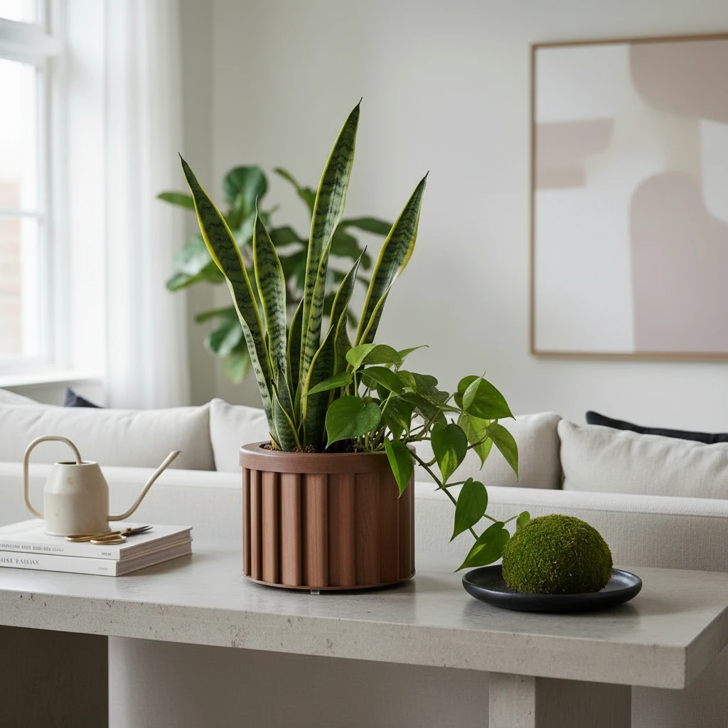Round Strata Planter MD - Dark Brown