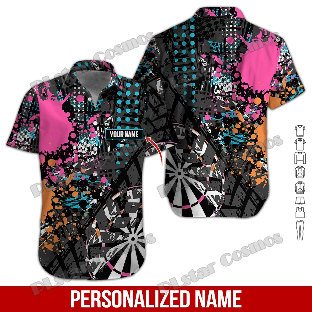 Nome personalizzato Darts Player camicia hawaiana da uomo stampata in 3D camicia a maniche corte da spiaggia estiva t-Shirt Casual Unisex SH02