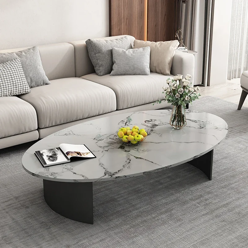 

Italian light luxury rock table semi-circular tripod design countertop fire resistant high temperature living room table طاولات