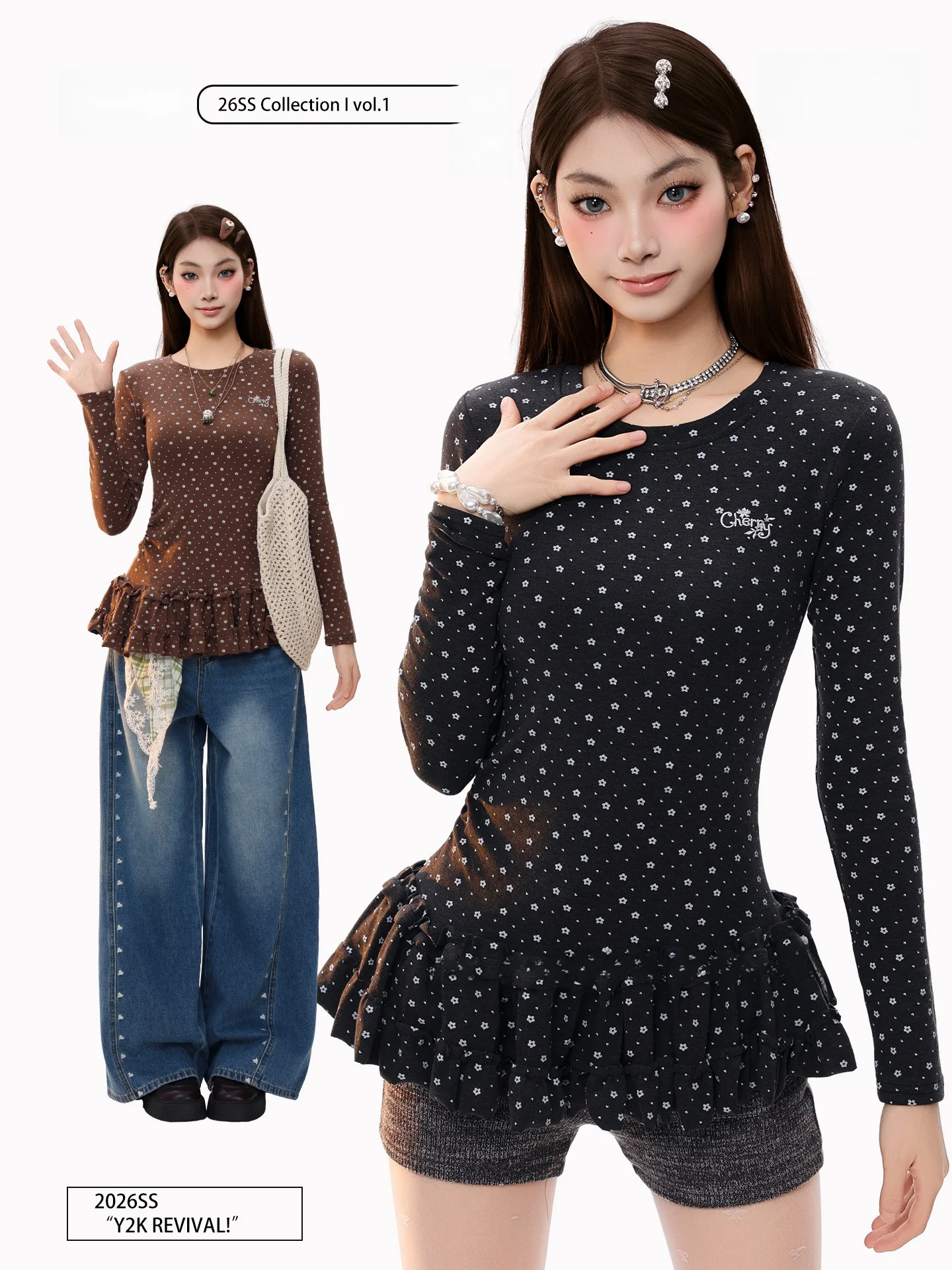 

PBB American Retro Floral Long Sve Women's T-irt High nce Sle Lazy Versatile Base Layer irt Spring Season