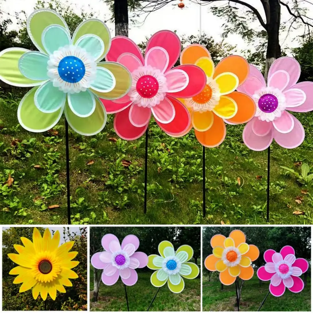 Wiatraczek słonecznikowy wielostylowy z PVC, średnica 41 cm, na szpilce, stojący, do trawnika, obrotowy słonecznik.