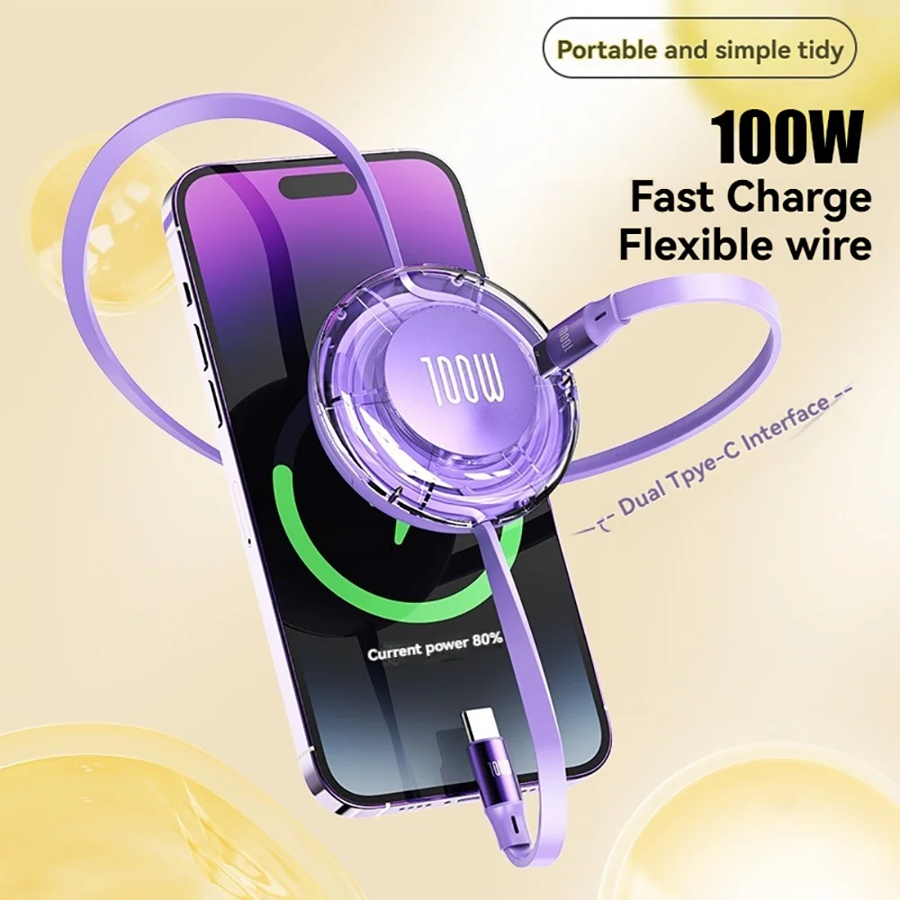 Cabo de carregamento rápido retrátil usb c para usb c pd 100w usb tipo c para tipo c cabo de carregamento rápido para iphone 15 huawei tablet laptop