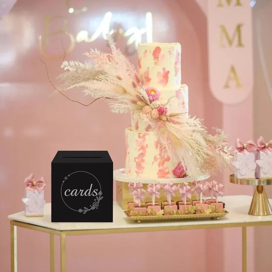 졸업식, 신부, 베이비 샤워, 생일, 장례식, 은퇴식, 결혼식, 티켓, 추첨용 블랙 및 실버 선물 카드 박스 1팩