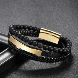 High Quality Leather Bracelet Men Classic Nature Volcanic Red Tiger Eye Beaded Multi Layer Leather Bracelet For Men Jewelry Gift