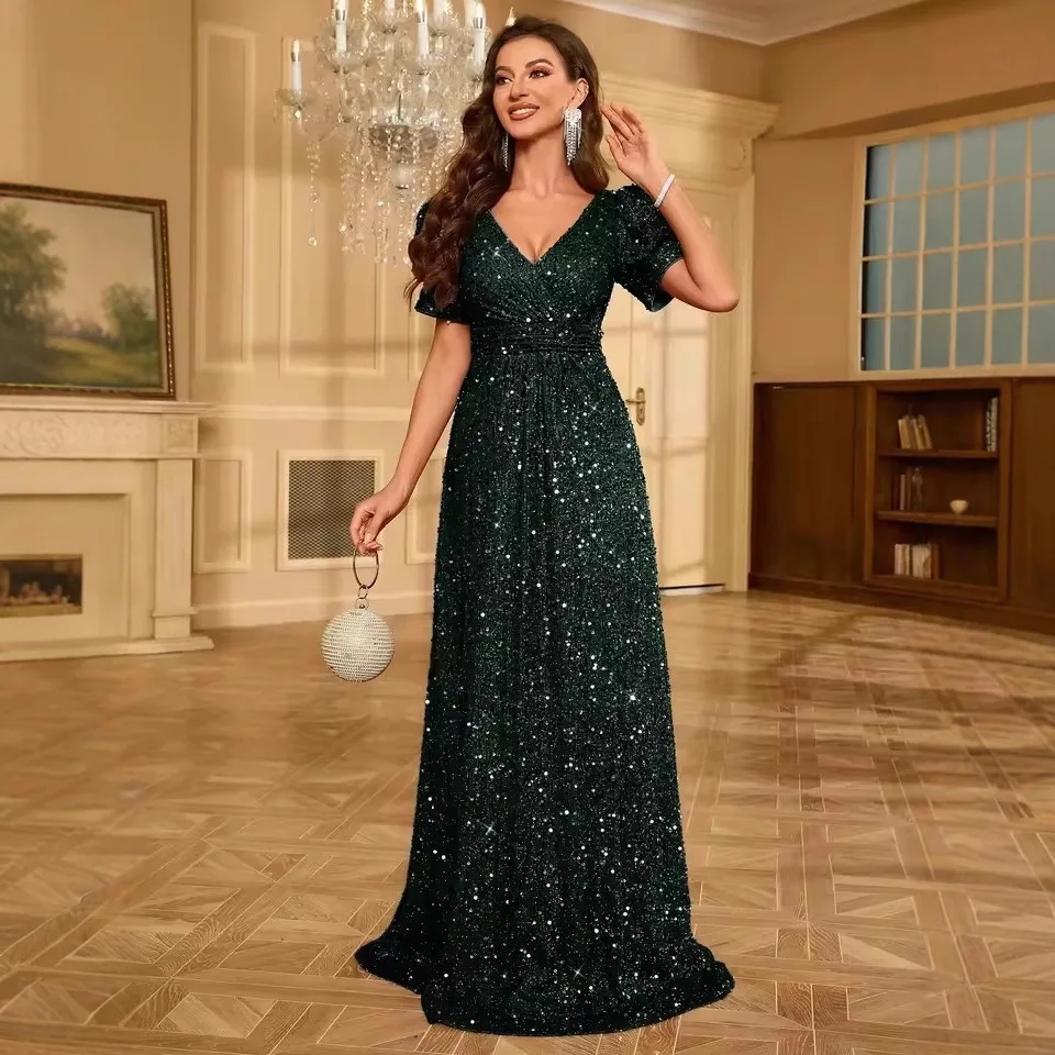 Ele Sequin Fi Tail Avondjurk Dames Nieuwe Sle Host Ball Dr U-Neline Mid Taille Synthetische Vezels Volwassen Ceremonie