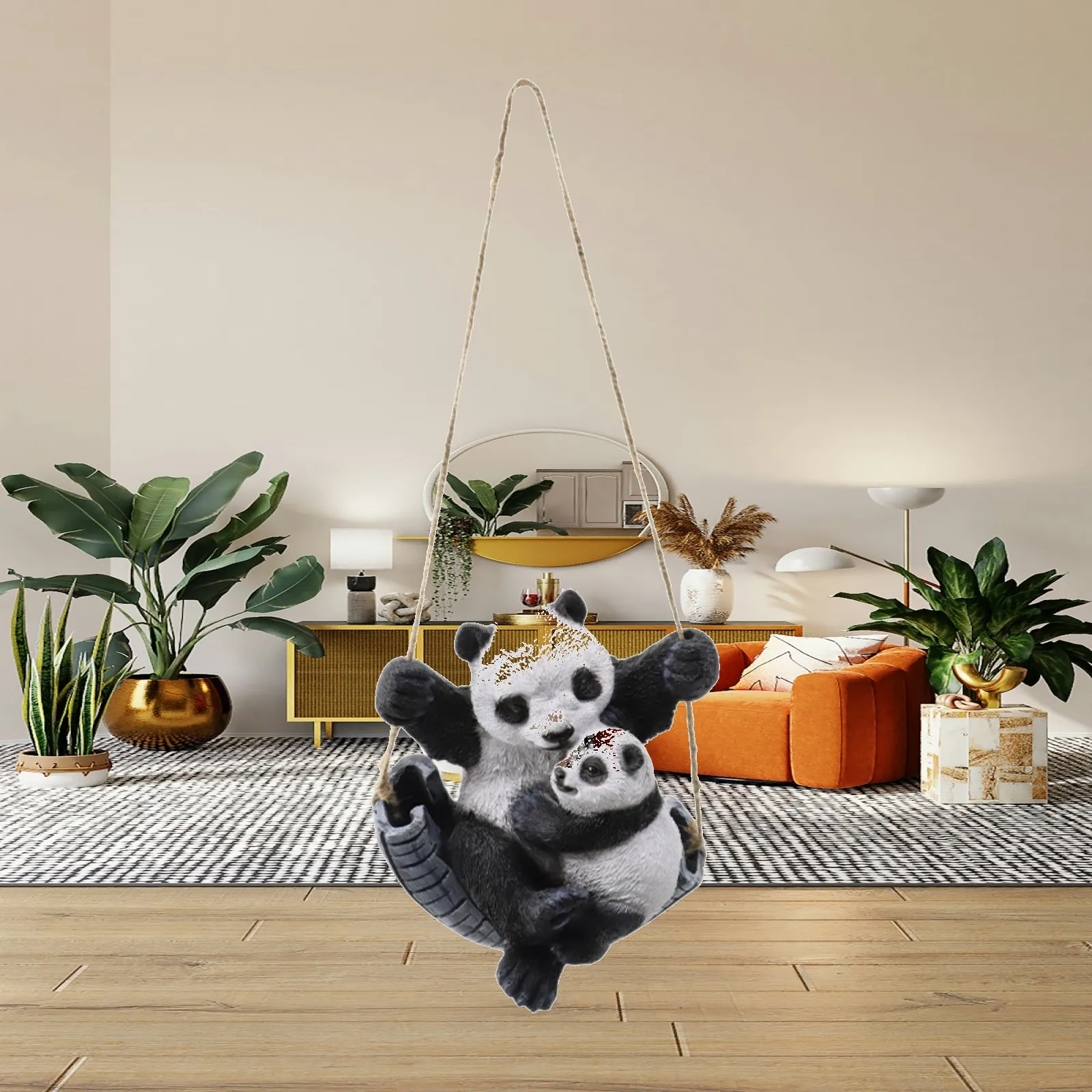 Hanging Panda Sculpture, Garden Statue, Cute Decoration, Animal Figurine Resin Ornament for Yard Fence Lawn Pond Indoor